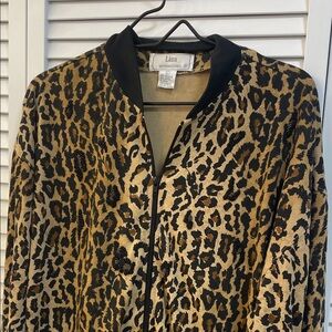 Lisa International Animal Print Zip Up Jacket Bead Detail on Front Size Large